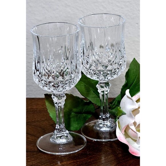 2 Cristal d'Arques Longchamp Wine Glasses 6.5" cut crystal 1980s France vintage - Picture 3 of 4